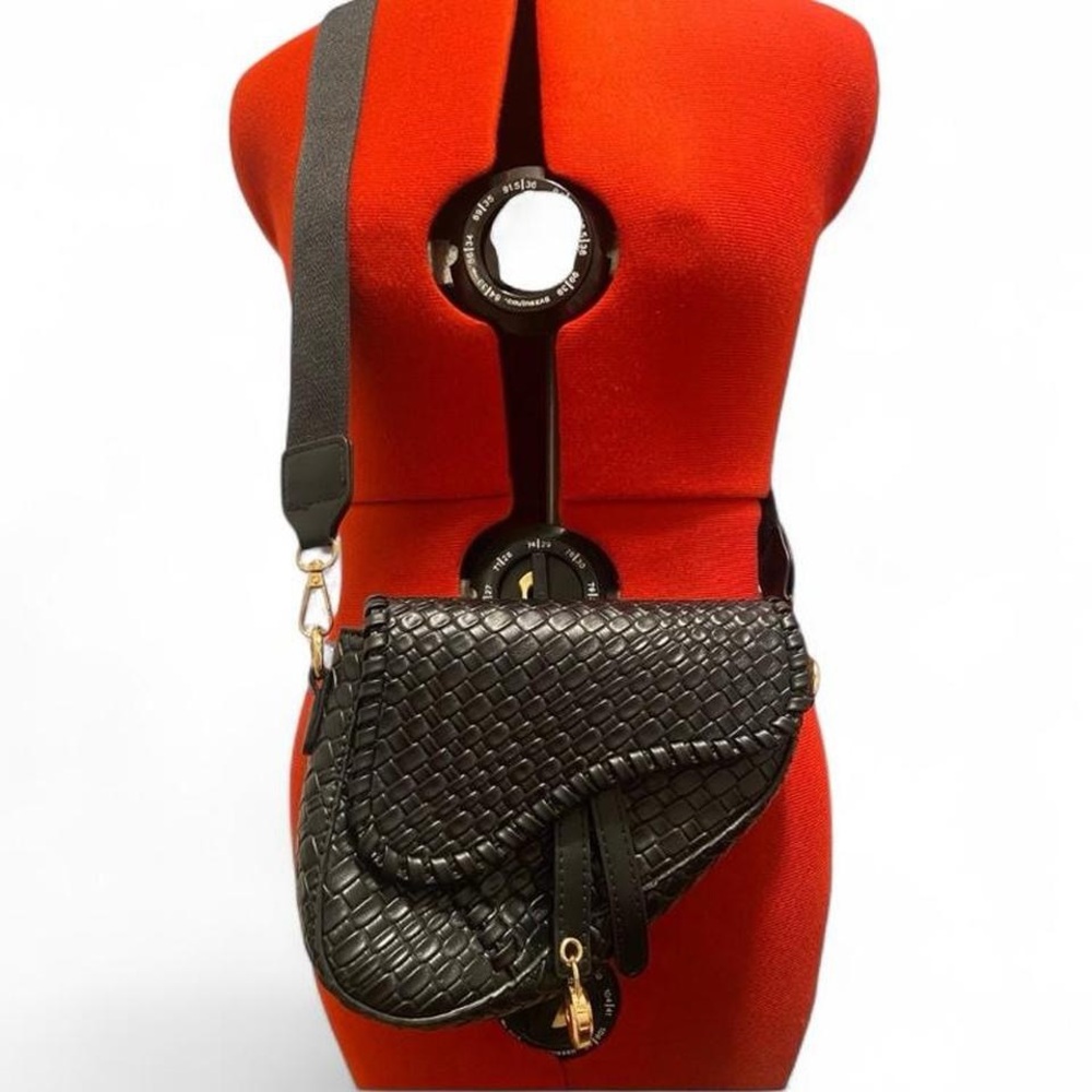 Small black pleather saddle bag